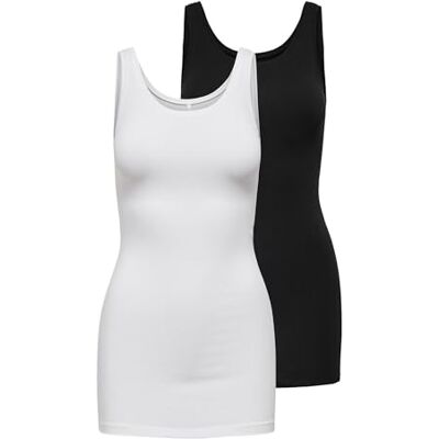 ONLY Onllive Love New Long Tank Top 2pk, Camiseta sin Mangas Mujer, Negro (Black Pack:Black and White), 40 (Talla del Fabricante: Large) ONLY Onllive Love New Long Tank Top 2pk, Camiseta sin Mangas Mujer, Negro (Black Pack:Black and White), 40 (Talla del Fabricante: Large)