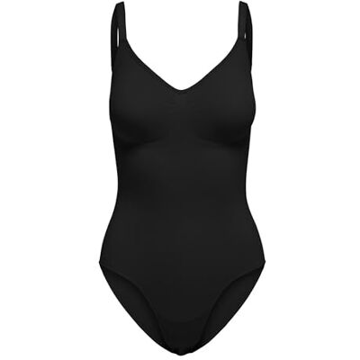ONLY Female Shapewear V-cuello tirantes ajustables Bodystocking, Negro, XS-S ONLY Female Shapewear V-cuello tirantes ajustables Bodystocking, Negro, XS-S