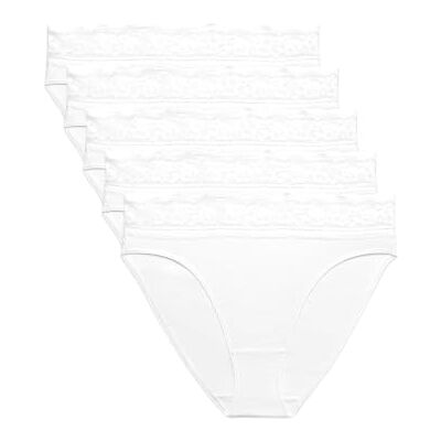 Marks & Spencer Braguitas de Pierna Alta de Algodón con Lycra® y Encaje para Mujer Pack de 5, con Elasticidad Marks & Spencer Braguitas de Pierna Alta de Algodón con Lycra® y Encaje para Mujer Pack de 5, con Elasticidad