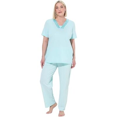 Ulla Popken Pijama para Mujer, Detalle de satén, Morning Rise, Verde Menta Claro, 44-46 Grande Ulla Popken Pijama para Mujer, Detalle de satén, Morning Rise, Verde Menta Claro, 44-46 Grande