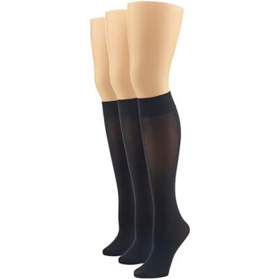 HUE Calcetines hasta la rodilla suaves y opacos para mujer (paquete de 3), Negro, 1 HUE Calcetines hasta la rodilla suaves y opacos para mujer (paquete de 3), Negro, 1