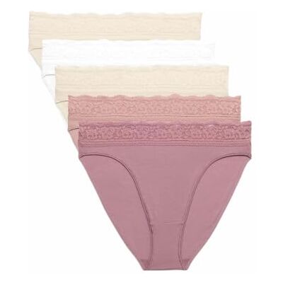 Marks & Spencer Braguitas de Pierna Alta de Algodón con Lycra® y Encaje para Mujer Pack de 5, con Elasticidad Marks & Spencer Braguitas de Pierna Alta de Algodón con Lycra® y Encaje para Mujer Pack de 5, con Elasticidad