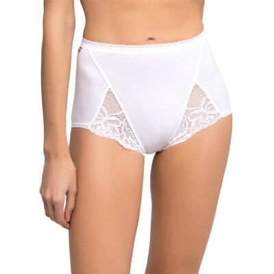 Playtex Pack de 2 bragas altas de algodón elástico con encaje Cotton & Lace Mujer x2, Blanco, L Playtex Pack de 2 bragas altas de algodón elástico con encaje Cotton & Lace Mujer x2, Blanco, L