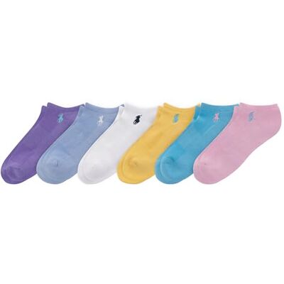 POLO RALPH LAUREN Calcetines de algodón de corte bajo para mujer, paquete de 6 pares, malla transpirable y amortiguación deportiva, Light Assorted, 4-10 POLO RALPH LAUREN Calcetines de algodón de corte bajo para mujer, paquete de 6 pares, malla transpirable y amortiguación deportiva, Light Assorted, 4-10
