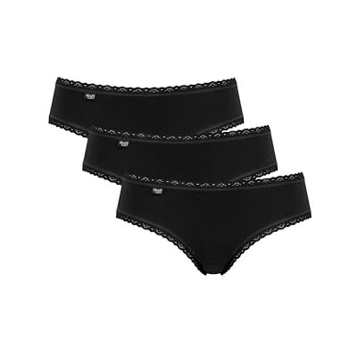 Sloggi Women's 24/7 Cotton Lace Hipster C3P Briefs, Black, 36 Sloggi Women's 24/7 Cotton Lace Hipster C3P Briefs, Black, 36