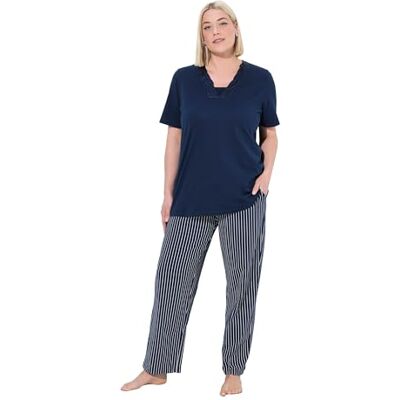 Ulla Popken Pyjama, Satin Detail, Pijama, Detalle de satén, Morning Rise, Azul Oscuro, 48-50 Grande Mujeres Ulla Popken Pyjama, Satin Detail, Pijama, Detalle de satén, Morning Rise, Azul Oscuro, 48-50 Grande Mujeres