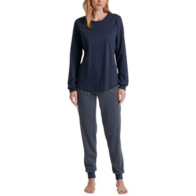 Calida Midnight Dreams Pijama con puños para Mujer, 100% algodón Grueso, Peacoat Blue, 42-44 Calida Midnight Dreams Pijama con puños para Mujer, 100% algodón Grueso, Peacoat Blue, 42-44