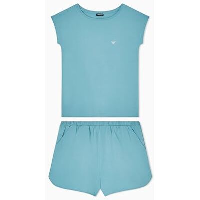 Giorgio Armani Pijama de algodón y Pantalones Cortos para Mujer, Color Azul, Talla L Giorgio Armani Pijama de algodón y Pantalones Cortos para Mujer, Color Azul, Talla L