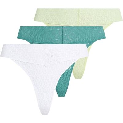 Calvin Braguitas Pack de 3 Mujer Cintura Baja con Encaje, Multicolor (White/Highline Green/Lively Teal), S Calvin Braguitas Pack de 3 Mujer Cintura Baja con Encaje, Multicolor (White/Highline Green/Lively Teal), S