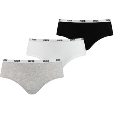 PUMA Hipster Mutandine Hipster , White/Grey/Black, XL 3 para Mujer PUMA Hipster Mutandine Hipster , White/Grey/Black, XL 3 para Mujer