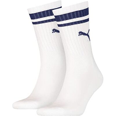 PUMA Crew Heritage Stripe Socks (2 Pack) Calcetines, blanco/azul, 43-46 Unisex Adulto PUMA Crew Heritage Stripe Socks (2 Pack) Calcetines, blanco/azul, 43-46 Unisex Adulto