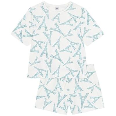 Petit Bateau Pijama Corto de algodón para Mujer con Estampado Torre Eiffel Petit Bateau Pijama Corto de algodón para Mujer con Estampado Torre Eiffel