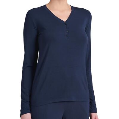 Schiesser Schlafshirt mit Knopfleiste Langarm, Camiseta de Pijama Mujer, Blau, 36 Schiesser Schlafshirt mit Knopfleiste Langarm, Camiseta de Pijama Mujer, Blau, 36