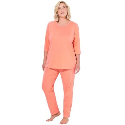 Ulla Popken Pijama Para Mujer Tallas Grandes Diseño De Lunares Cuello Redondo Manga 3/4 Coral 48-50 Ulla Popken Pijama Para Mujer Tallas Grandes Diseño De Lunares Cuello Redondo Manga 3/4 Coral 48-50