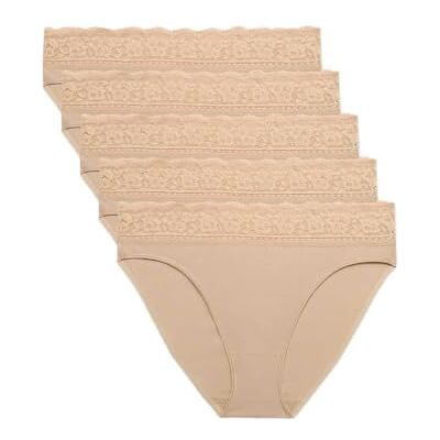 Marks & Spencer Braguitas de Pierna Alta de Algodón con Lycra® y Encaje para Mujer Pack de 5, con Elasticidad Marks & Spencer Braguitas de Pierna Alta de Algodón con Lycra® y Encaje para Mujer Pack de 5, con Elasticidad