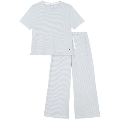 Petit Bateau Pijamas para Mujer de algodón con Patas Anchas a Rayas, M, Gris/Blanco Petit Bateau Pijamas para Mujer de algodón con Patas Anchas a Rayas, M, Gris/Blanco