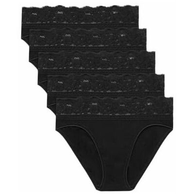 Marks & Spencer Braguitas de Pierna Alta de Algodón con Lycra® y Encaje para Mujer Pack de 5, con Elasticidad Marks & Spencer Braguitas de Pierna Alta de Algodón con Lycra® y Encaje para Mujer Pack de 5, con Elasticidad