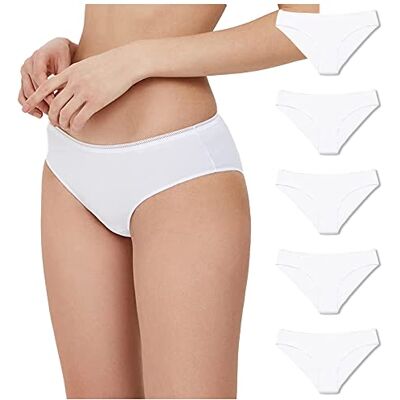 Conte elegant Pack de 5 Braguitas de algodón Mujer Transpirables con elástico Braguita Cintura Hipster Underwear LB 2001 Blanco Talla 102 Conte elegant Pack de 5 Braguitas de algodón Mujer Transpirables con elástico Braguita Cintura Hipster Underwear LB 2001 Blanco Talla 102