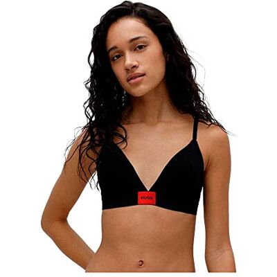 HUGO Sujetador triángulo Rojo para Mujer, de algodón elástico con Etiqueta roja con Logotipo Rojo, Negro1, M HUGO Sujetador triángulo Rojo para Mujer, de algodón elástico con Etiqueta roja con Logotipo Rojo, Negro1, M