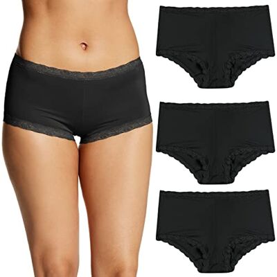 Maidenform Underwear, Microfiber with Lace Boyshort Panties, One Fab Fit, 3-Pack Ropa Interior para Hombre, Color Negro, 3 Unidades, L (Pack de 3) para Mujer Maidenform Underwear, Microfiber with Lace Boyshort Panties, One Fab Fit, 3-Pack Ropa Interior para Hombre, Color Negro, 3 Unidades, L (Pack de 3) para Mujer