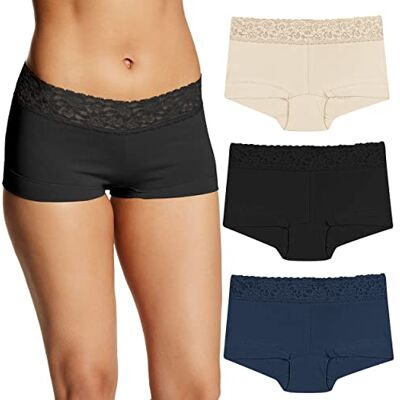 Maidenform Underwear, Stretch Cotton Boyshort Panties for Women, Assorted, 3-Pack Ropa Interior para Hombre, Latte Lift/Negro/Azul Marino, XL (Pack de 3) para Mujer Maidenform Underwear, Stretch Cotton Boyshort Panties for Women, Assorted, 3-Pack Ropa Interior para Hombre, Latte Lift/Negro/Azul Marino, XL (Pack de 3) para Mujer