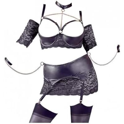 COTTELLI Ropa interior erótica de cuero y látex para mujer marca Hebe Set Bondage 90E/XL COTTELLI Ropa interior erótica de cuero y látex para mujer marca Hebe Set Bondage 90E/XL