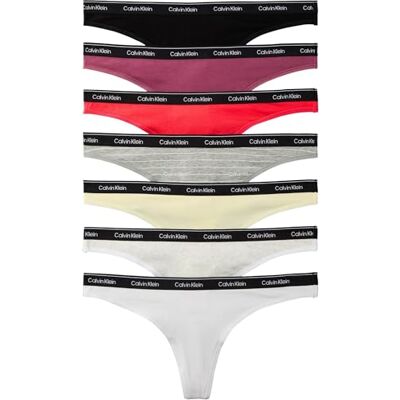 Calvin Tangas Pack de 7 Mujer con Logotipo en la Cintura, Multicolor (Blck/Prsrbt/Icnlgstrp Gryhthr/Snwht), XL Calvin Tangas Pack de 7 Mujer con Logotipo en la Cintura, Multicolor (Blck/Prsrbt/Icnlgstrp Gryhthr/Snwht), XL