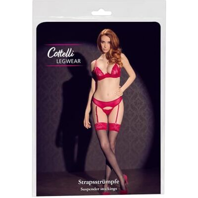 COTTELLI Legwear Medias de liguero con ribete de encaje rojo para mujer Negro/Rojo 2 COTTELLI Legwear Medias de liguero con ribete de encaje rojo para mujer Negro/Rojo 2