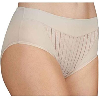 Selene , Braga de Mujer Cintura Alta Ligeramente Contenedora, Braguita Efecto Moldeador con Motivo Floral a Rayas, Colección Mariluz, Color Tierra, Talla 44 Selene , Braga de Mujer Cintura Alta Ligeramente Contenedora, Braguita Efecto Moldeador con Motivo Floral a Rayas, Colección Mariluz, Color Tierra, Talla 44
