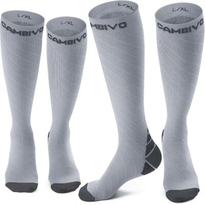 CAMBIVO Medias de Compresión Mujer y Hombre 2 Pares, Calcetines Compresion Running 20-30mmHg, Compression Socks para Enfermera, Ciclismo, Futbol, Viaje Avion, Deporte CAMBIVO Medias de Compresión Mujer y Hombre 2 Pares, Calcetines Compresion Running 20-30mmHg, Compression Socks para Enfermera, Ciclismo, Futbol, Viaje Avion, Deporte