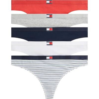 Tommy Hilfiger Women 5 Pack Flag Thong Uw0Uw05642 Thong, White (G Htr/Nvy/Stripe/V Chrry/White), L Tommy Hilfiger Women 5 Pack Flag Thong Uw0Uw05642 Thong, White (G Htr/Nvy/Stripe/V Chrry/White), L