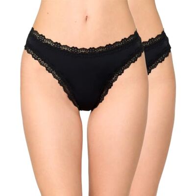 Nur Die Tangas de Encaje Invisibles para Mujer, Paquete de 2 Unidades, sin Costuras, Invisibles y sin Costuras, Suaves y Ligeras, de Microfibra, Negro, 42-44 Nur Die Tangas de Encaje Invisibles para Mujer, Paquete de 2 Unidades, sin Costuras, Invisibles y sin Costuras, Suaves y Ligeras, de Microfibra, Negro, 42-44