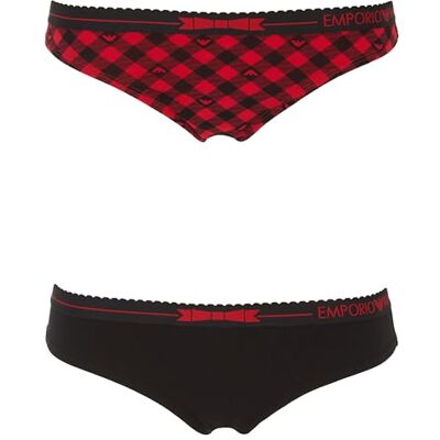 Giorgio Armani Tartan Christmas Cotton 2-Pack Brasilian, Ropa Interior De Las Mujeres, Vichy Rosso/Nero, Giorgio Armani Tartan Christmas Cotton 2-Pack Brasilian, Ropa Interior De Las Mujeres, Vichy Rosso/Nero,
