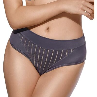 Selene , Braga de Mujer Cintura Alta Ligeramente Contenedora, Braguita Efecto Moldeador con Motivo Floral a Rayas, Colección Mariluz, Color Gris, Talla 42 Selene , Braga de Mujer Cintura Alta Ligeramente Contenedora, Braguita Efecto Moldeador con Motivo Floral a Rayas, Colección Mariluz, Color Gris, Talla 42
