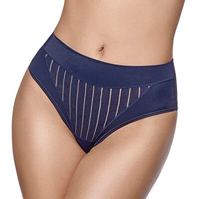 Selene , Braga de Mujer Cintura Alta Ligeramente Contenedora, Braguita Efecto Moldeador con Motivo Floral a Rayas, Colección Mariluz, Color Azul, Talla 46 Selene , Braga de Mujer Cintura Alta Ligeramente Contenedora, Braguita Efecto Moldeador con Motivo Floral a Rayas, Colección Mariluz, Color Azul, Talla 46