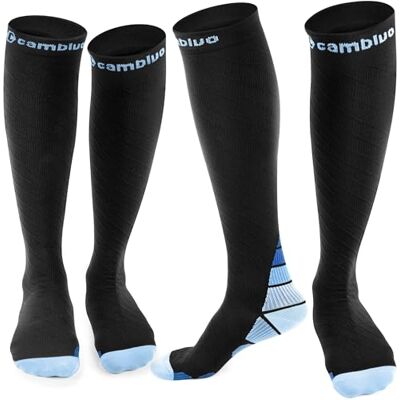 CAMBIVO Medias de Compresión Mujer y Hombre 2 Pares, Calcetines Compresion Running 20-30mmHg, Compression Socks para Enfermera, Ciclismo, Futbol, Viaje Avion, Deporte CAMBIVO Medias de Compresión Mujer y Hombre 2 Pares, Calcetines Compresion Running 20-30mmHg, Compression Socks para Enfermera, Ciclismo, Futbol, Viaje Avion, Deporte