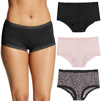 Maidenform Paquete de Bragas de Microfibra Boyshort, Un Ajuste Fabuloso con Encaje, Paquete de 3 Ropa Interior para Hombre Mujer (Pack de 3) Maidenform Paquete de Bragas de Microfibra Boyshort, Un Ajuste Fabuloso con Encaje, Paquete de 3 Ropa Interior para Hombre Mujer (Pack de 3)
