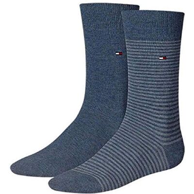 Tommy Hilfiger Hilfiger Small Stripe Men's Socks (2 Pack), calcetines Hombre, pantalones vaqueros, 47/49 Tommy Hilfiger Hilfiger Small Stripe Men's Socks (2 Pack), calcetines Hombre, pantalones vaqueros, 47/49