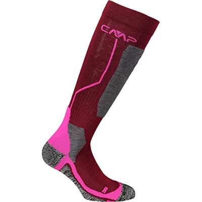 CMP Calcetines de esquí unisex de lana, Burdeos-Rosa Fluo, 39/42 CMP Calcetines de esquí unisex de lana, Burdeos-Rosa Fluo, 39/42