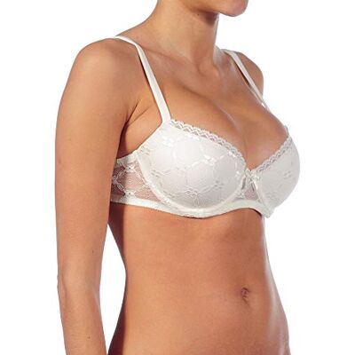 Selene , Sujetador de Mujer con Aros y Copas Push-Up en Encaje Floral, Colección Brigitte, Color Marfil, Talla 100B Selene , Sujetador de Mujer con Aros y Copas Push-Up en Encaje Floral, Colección Brigitte, Color Marfil, Talla 100B