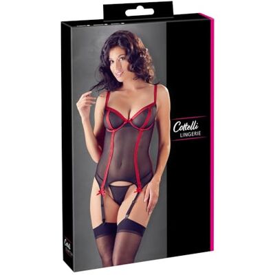 COTTELLI Lingerie Basque y Tanga para mujer Negro/Rojo 85B/L COTTELLI Lingerie Basque y Tanga para mujer Negro/Rojo 85B/L