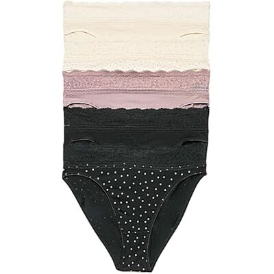 Marks & Spencer Braguitas de Pierna Alta de Algodón con Lycra® y Encaje para Mujer Pack de 5, con Elasticidad Marks & Spencer Braguitas de Pierna Alta de Algodón con Lycra® y Encaje para Mujer Pack de 5, con Elasticidad