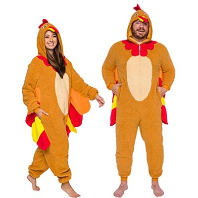 Funziez! Mameluco de Sherpa Ajustado para Adultos, Disfraz de Animal de Halloween, Traje de Cosplay de Felpa de una Pieza para Mujeres y Hombres, Turkey, L Funziez! Mameluco de Sherpa Ajustado para Adultos, Disfraz de Animal de Halloween, Traje de Cosplay de Felpa de una Pieza para Mujeres y Hombres, Turkey, L