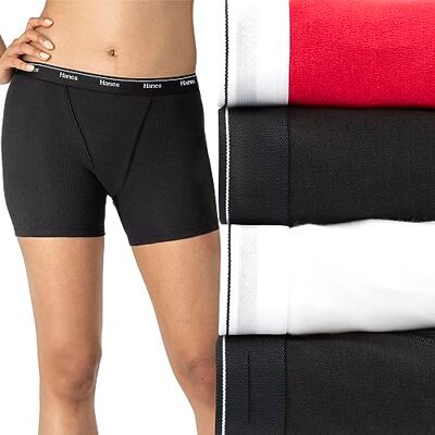 Hanes Mid-Thigh Boxer Brief Pack, Stretch Cotton Underwear, 4-Pack Ropa Interior Mujer (Pack de 4) Hanes Mid-Thigh Boxer Brief Pack, Stretch Cotton Underwear, 4-Pack Ropa Interior Mujer (Pack de 4)