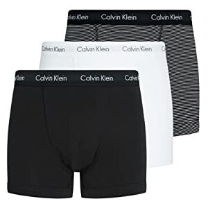 Calvin Calzoncillos bóxer Hombre Pack de 3 Trunks Ropa Interior, Multicolor (White/B&W Stripe/Black), S Calvin Calzoncillos bóxer Hombre Pack de 3 Trunks Ropa Interior, Multicolor (White/B&W Stripe/Black), S