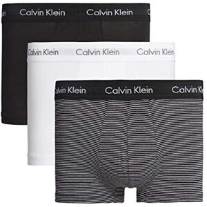 Calvin Calzoncillos bóxer Hombre Pack de 3 Low Rise Trunks Ropa Interior, Multicolor (White/B&W Stripe/Black), S Calvin Calzoncillos bóxer Hombre Pack de 3 Low Rise Trunks Ropa Interior, Multicolor (White/B&W Stripe/Black), S
