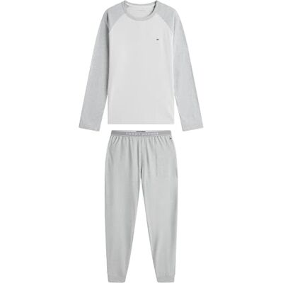 Tommy Hilfiger Conjunto de Pijama Hombre Jersey PJ Cuffed Largo, Gris (Light Grey Heather), S Tommy Hilfiger Conjunto de Pijama Hombre Jersey PJ Cuffed Largo, Gris (Light Grey Heather), S