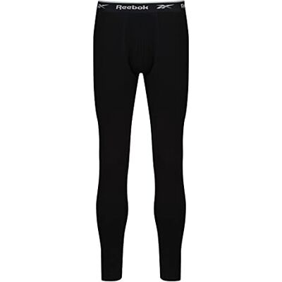 Reebok Calzoncillos Largos Negros Hombre, Capa Base elástica de algodón, Ropa Interior térmica con Cinturilla de Marca Reebok Calzoncillos Largos Negros Hombre, Capa Base elástica de algodón, Ropa Interior térmica con Cinturilla de Marca