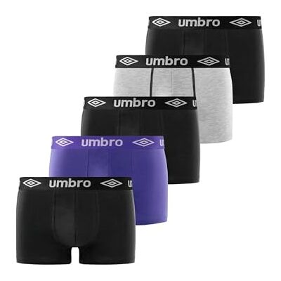 Umbro Calzoncillos Hombre Boxer 100% Algodón, Pack de 5, Negro CLA1 (M) Umbro Calzoncillos Hombre Boxer 100% Algodón, Pack de 5, Negro CLA1 (M)