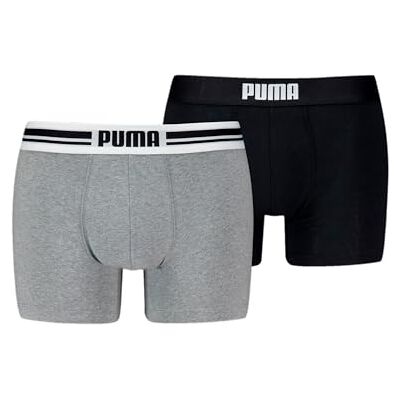 PUMA Everyday Placed Logo Boxer 2 Unidades S, Gris Melange/Negro, S PUMA Everyday Placed Logo Boxer 2 Unidades S, Gris Melange/Negro, S